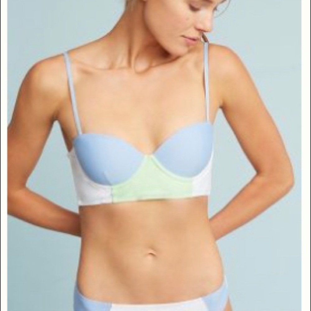 Anthropologie Pastel Colorblock Bikini Top in Blue, White & Mint